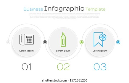 Set line Telephone, Marker pen and Bookmark. Business infographic template. Vector