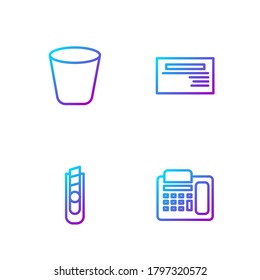 Set line Telephone, Stationery knife, Trash can and Business card. Gradient color icons. Vector