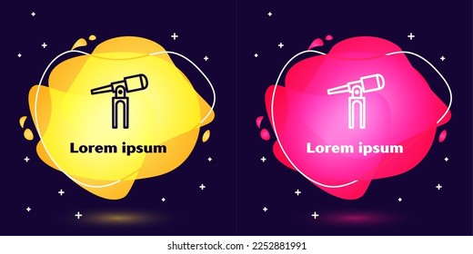 Set line Telescope icon isolated on blue background. Scientific tool. Education and astronomy element, spyglass and study stars. Abstract banner with liquid shapes. Vector Illustration