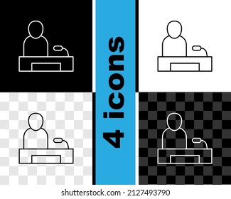 Set line Television report icon isolated on black and white, transparent background. TV news.  Vector