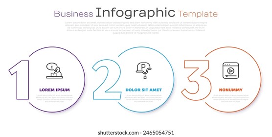 Set line Television report, War journalist and Live stream. Business infographic template. Vector