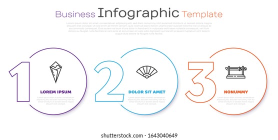 Set line Temaki roll, Paper chinese or japanese folding fan and Traditional Japanese katana. Business infographic template. Vector