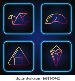 Set line Temaki roll, Sushi, Origami bird and Chinese fortune cookie. Gradient color icons. Vector