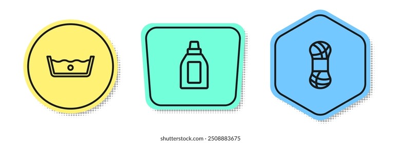 Set line Temperature wash, Bottle for cleaning agent and Yarn. Colored shapes. Vector