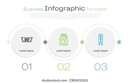 Ajuste la línea Lavado de temperatura, detergente de lavado y vástago de ropa. Plantilla de infografía empresarial. Vector