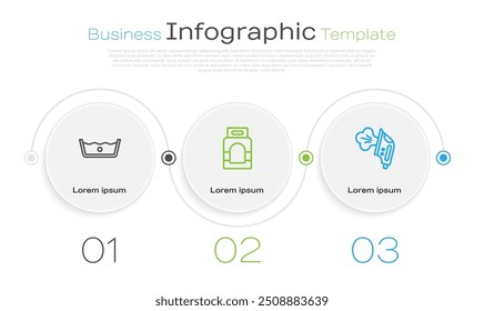 Definir linha de lavagem de temperatura, detergente de lavandaria e ferro elétrico. Modelo de infográfico comercial. Vetor