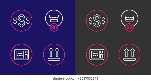 Set line Temperature wash, Microwave oven,  and Dollar symbol icon. Vector