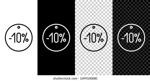 Set line Ten discount percent tag icon isolated on black and white background. Shopping tag sign. Special offer sign. Discount coupons symbol. Vector Illustration