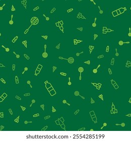 Set line Tennis racket, Bottle of water and Dart arrow on seamless pattern. Vector