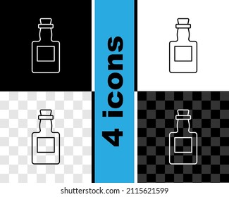 Set line Tequila bottle icon isolated on black and white, transparent background. Mexican alcohol drink.  Vector