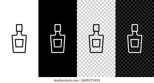 Set line Tequila bottle icon isolated on black and white, transparent background. Mexican alcohol drink.  Vector