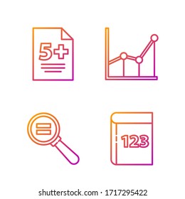 Set line Test or exam sheet and pen, Paper clip, Calculator and Sigma symbol. Gradient color icons. Vector