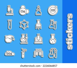 Set line Test tube, Alcohol or spirit burner, Molecule, Microscope and  icon. Vector