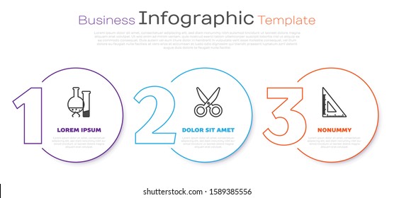 Set line Test tube and flask chemical laboratory test, Scissors and Triangular ruler. Business infographic template. Vector