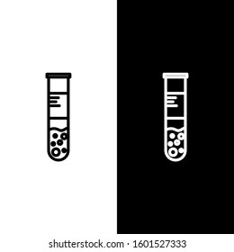 Set line Test tube and flask chemical laboratory test icon isolated on black and white background. Laboratory glassware sign.  Vector Illustration