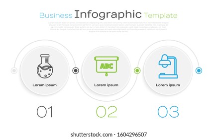 Set line Test tube and flask chemical laboratory, Chalkboard and Table lamp. Business infographic template. Vector