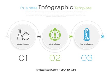 Set line Test tube and flask chemical laboratory, Compass and Space shuttle and rockets. Business infographic template. Vector