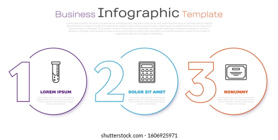 Set line Test tube and flask chemical laboratory, Calculator and Certificate template. Business infographic template. Vector