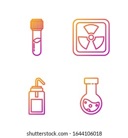 Set line Test tube and flask chemical, Laboratory wash bottle, Test tube and flask chemical and Radioactive. Gradient color icons. Vector