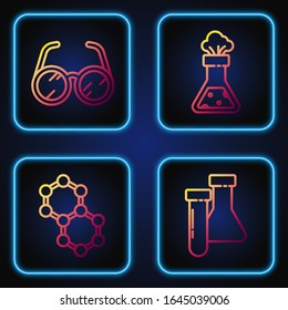 Set line Test tube and flask chemical, Molecule, Laboratory glasses and Test tube and flask chemical. Gradient color icons. Vector