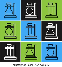 Set line Test tube flask on stand, Test tube flask on stand and Test tube flask on stand icon. Vector