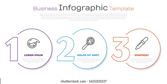 Set line Test tube and flask chemical, Microorganisms under magnifier and Pipette. Business infographic template. Vector