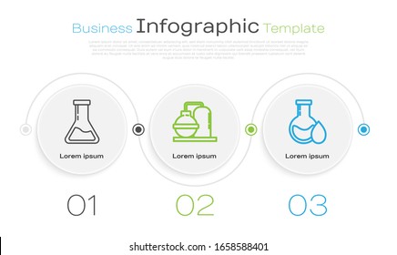 Set line Test tube and flask, Oil and gas industrial factory building and Oil petrol test tube. Business infographic template. Vector