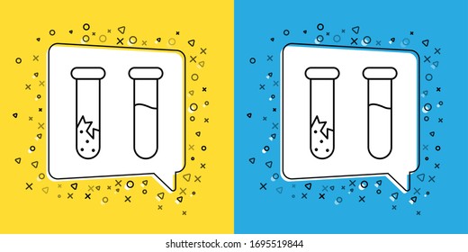 Set line Test tube and flask - chemical laboratory test icon isolated on yellow and blue background. Laboratory glassware sign.  Vector Illustration