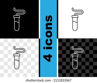 Set line Test tube and flask chemical laboratory test icon isolated on black and white, transparent background. Laboratory glassware sign.  Vector