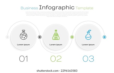 Set line Test tube and flask, on fire and Plant breeding. Business infographic template. Vector