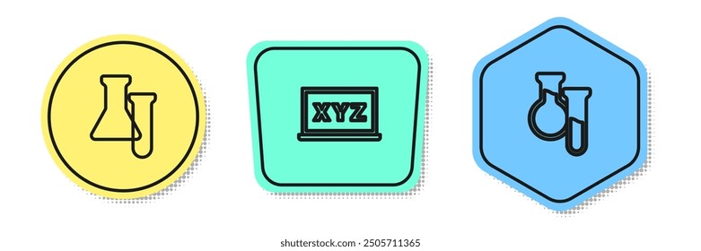 Set line Test tube and flask, XYZ Coordinate system and . Colored shapes. Vector