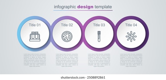 Set line Test tube and flask, Petri dish with bacteria,  and Bacteria. Business infographic template. Vector