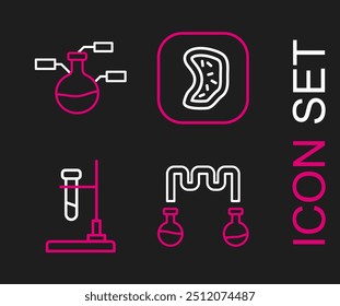Set line Test tube and flask, on fire, Bacteria and  icon. Vector