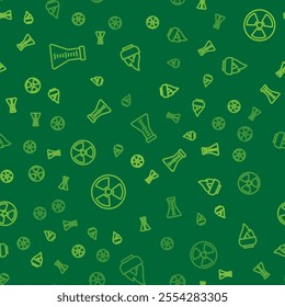 Set line Test tube and flask, Radioactive and Alcohol or spirit burner on seamless pattern. Vector