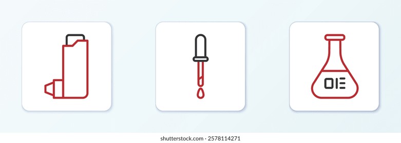 Set line Test tube and flask, Inhaler and Pipette icon. Vector