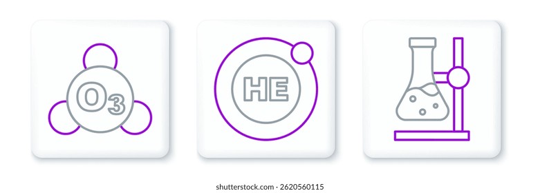Set line Test tube flask on stand, Ozone and Helium icon. Vector