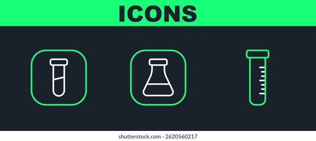 Fije la línea Tubo de ensayo y el matraz, e icono. Vector