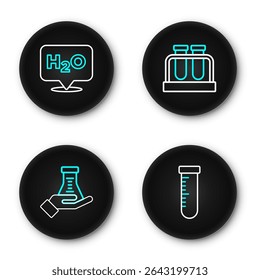 Set line Test tube and flask,  and Chemical formula for H2O icon. Vector