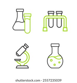 Set line Test tube, Microscope,  and  icon. Vector