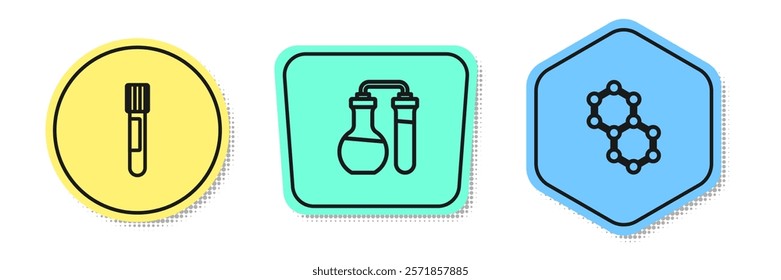 Set line Test tube,  and Molecule. Colored shapes. Vector