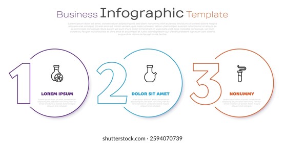 Set line Test tube with toxic liquid,  and . Business infographic template. Vector