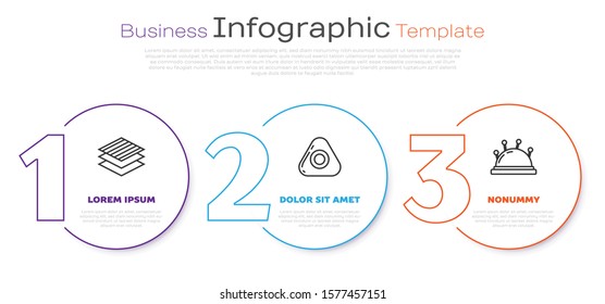 Set line Textile fabric roll, Sewing chalk and Needle bed and needles. Business infographic template. Vector
