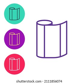 Set line Textile fabric roll icon isolated on white background. Roll, mat, rug, cloth, carpet or paper roll icon. Set icons colorful. Vector