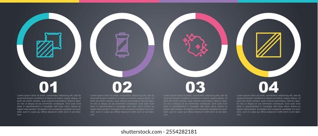 Set line Textile fabric roll, Sewing thread on spool, Leather and . Business infographic template. Vector