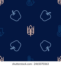 Set line Thermometer, Apple and Wheat on seamless pattern. Vector
