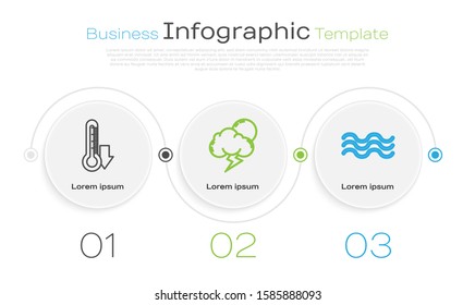Set line Thermometer, Storm and Waves. Business infographic template. Vector