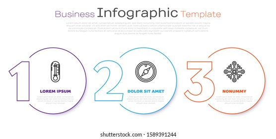 Set line Thermometer, Wind rose and Snowflake. Business infographic template. Vector