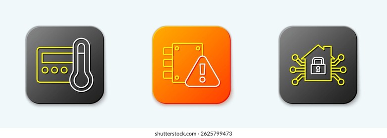 Fije el termostato de la línea, la casa bajo protección y el icono casero elegante. Vector