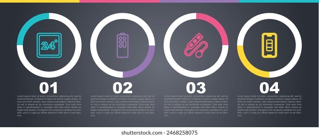 Termostato, control remoto, cable de extensión eléctrico y Recargo de batería para smartphone. Plantilla de infografía de negocios. Vector