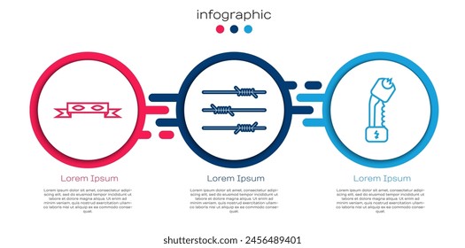 Set line Thief eye mask, Barbed wire and Police electric shocker. Business infographic template. Vector